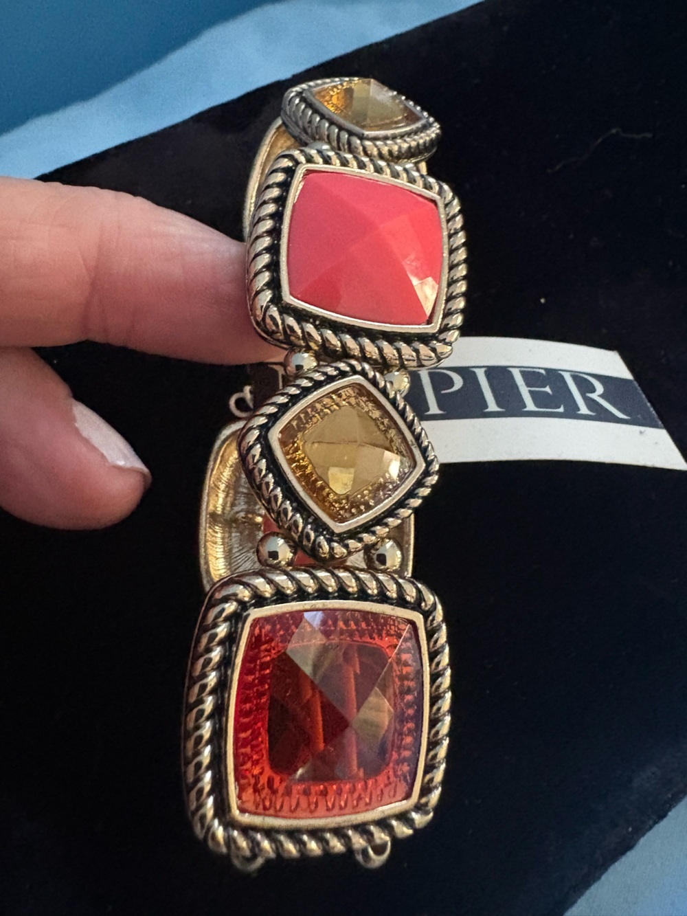 NWT Napier Gold Red Coral Bracelet Art Deco Stretch